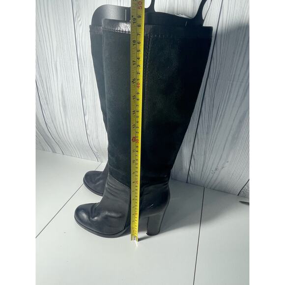 VTG Nine West Size 10.5 Tall EMILIO Black Suede Leather Chunky Boots - Picture 3 of 10